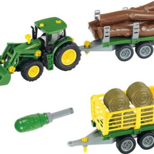 John Deere Traktor mit Holz u. Heuwagen