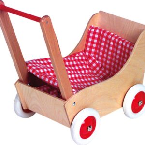 Holz-Puppenwag.karo rot/wss,50cm
