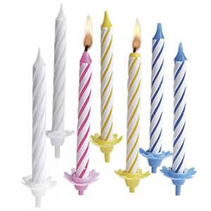 Geburtstagskerze Tortenlichte mit Halter sortiert weiß/rosa/gelb/blau 24erPack